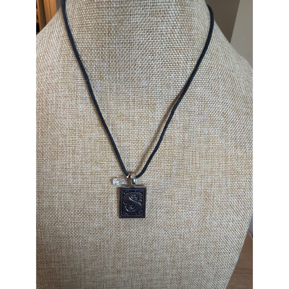 Initial S Pendant Necklace Silver Tone Rectangular Monogram Y2K Minimalist‎